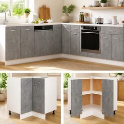 Corner Kitchen Cabinet Grey with Doors and Shelves
