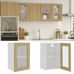 Hanging Glass Kitchen Cabinet with Engineered Wood Frame