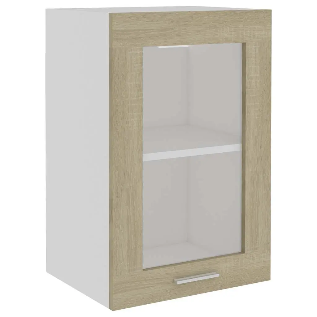Hanging Glass Cabinet Engineered Wood Brown Space Saving Wall Mounted Kitchen Storage Organizer 40x31x60cm