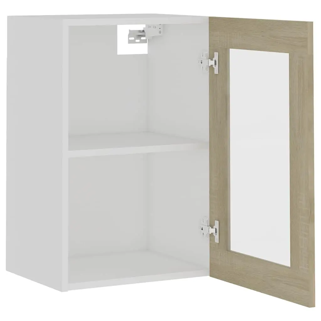 Hanging Glass Cabinet Engineered Wood Brown Space Saving Wall Mounted Kitchen Storage Organizer 40x31x60cm