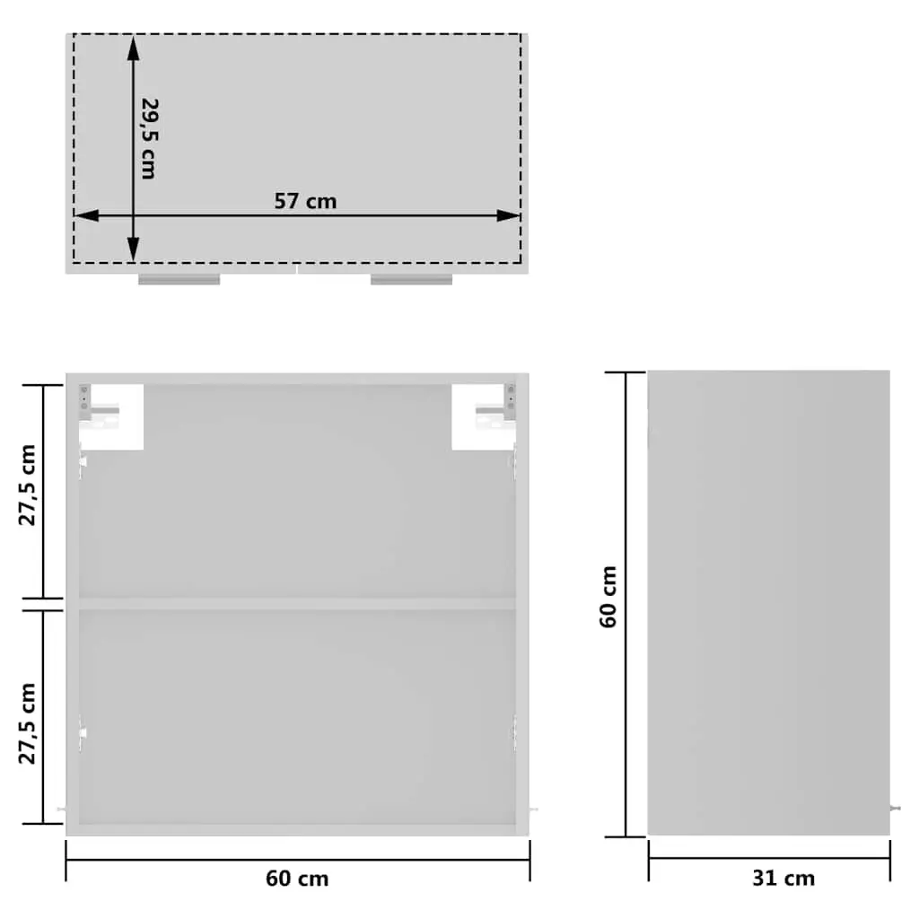 Hanging Glass Cabinet Space-Saving Wall-Mounted Storage 60x31x60cm White