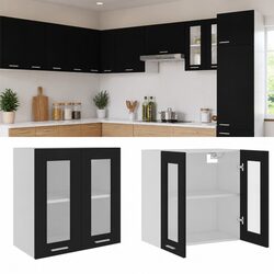 Black Glass Kitchen Cabinet with Two Doors and Shelves