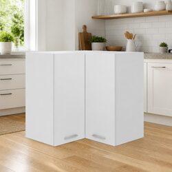 White Corner Cabinet with Two Shelves and Doors for Kitchens