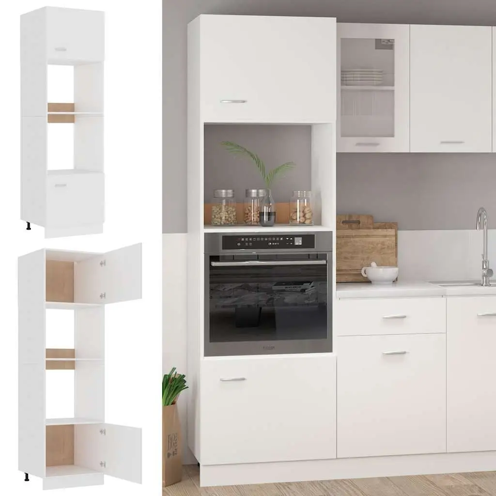 Microwave Cabinet Durable Kitchen Storage Cupboard White 60x57x207cm 4 Shelves 2 Doors
