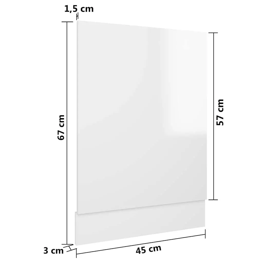Dishwasher Front Cover Engineered Wood High Gloss White 45x3x67cm Kitchen Cabinet Panel