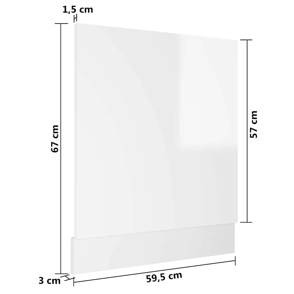 Dishwasher Front Cover Engineered Wood High Gloss White Kitchen Panel Size 59.5 x 3 x 67 cm