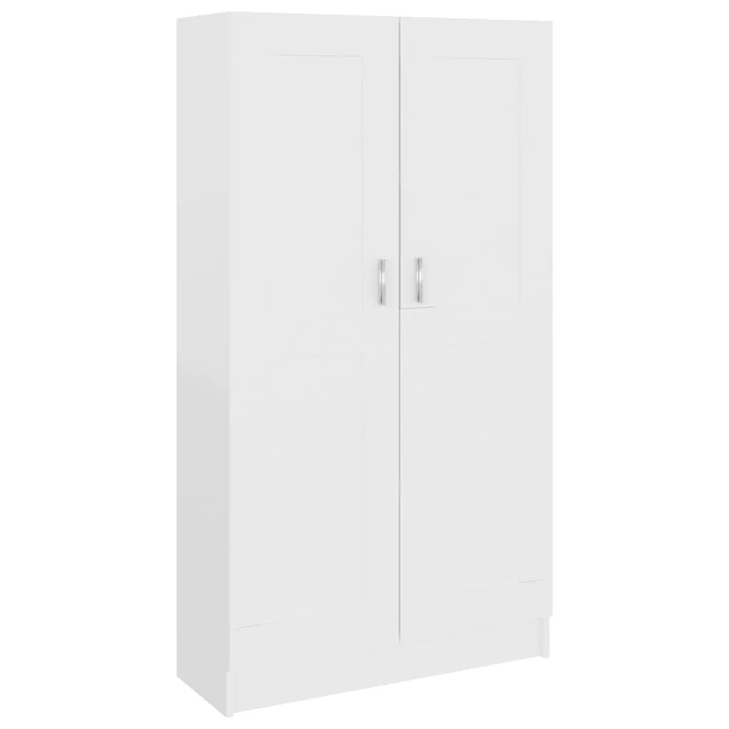 Book Cabinet White Engineered Wood Storage Unit 4 Compartments 2 Doors
