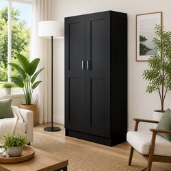 Engineered Wood Book Cabinet with Doors in Black