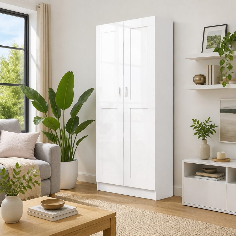 Engineered Wood Bookcase with 5-Shelf Storage and Doors