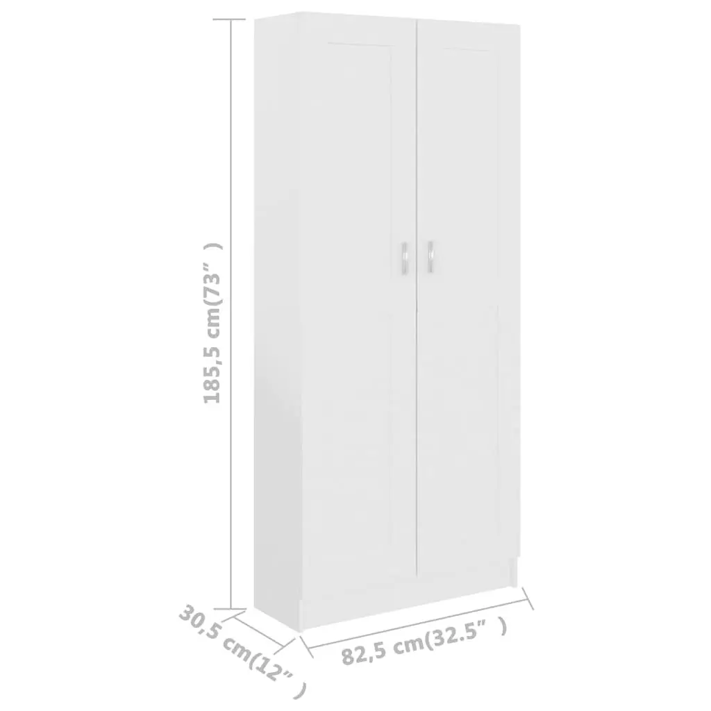 Bookcase White 5 Compartments 2 Doors Storage Shelf Home Office