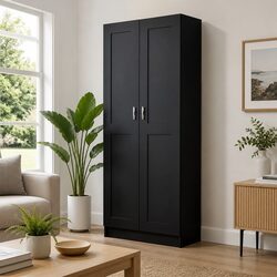 Black Book Cabinet 82.5x30.5x185.5 cm with 5 Compartments
