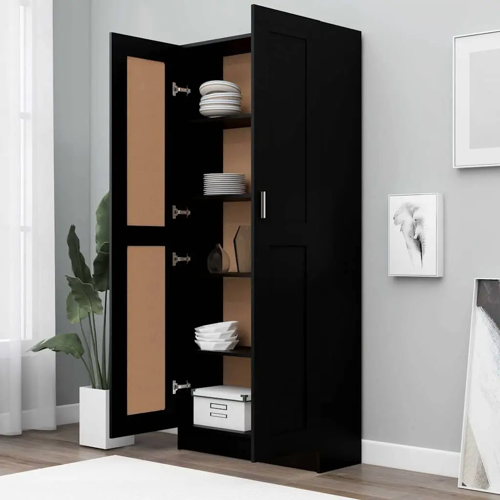 Book Cabinet Black 82.5x30.5x185.5 cm Storage Shelving Unit with 5 Compartments and 2 Doors