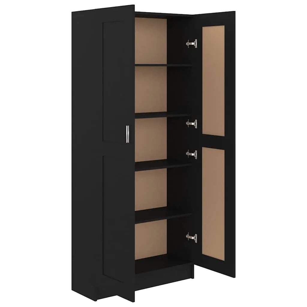 Book Cabinet Black 82.5x30.5x185.5 cm Storage Shelving Unit with 5 Compartments and 2 Doors