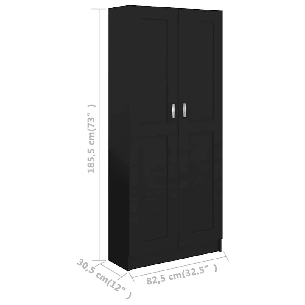 Book Cabinet Black 82.5x30.5x185.5 cm Storage Shelving Unit with 5 Compartments and 2 Doors
