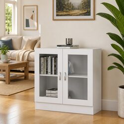 White Vitrine Cabinet with Doors for Organized Display