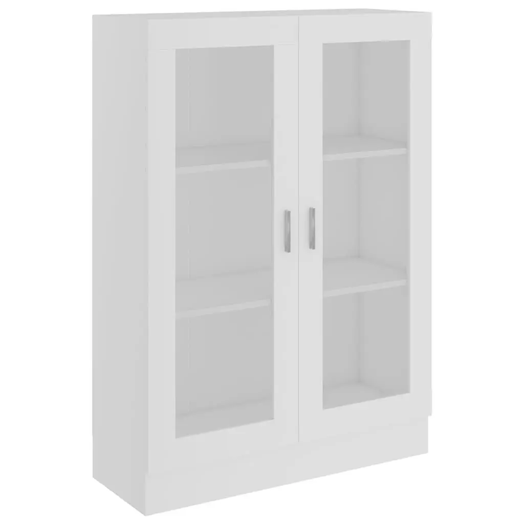 Vitrine Cabinet White Engineered Wood Storage Shelving Unit 3 Compartments 2 Doors