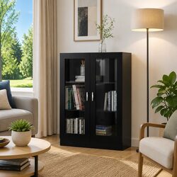 Black Vitrine Cabinet 82.5x30.5x115 cm Storage Solution
