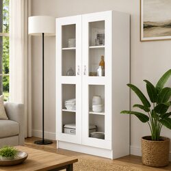 White Vitrine Cabinet Display Bookcase Storage Unit