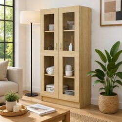 Engineered Wood Display Cabinet 82.5x30.5x150cm in Brown