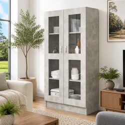 Engineered Wood Vitrine Cabinet Grey Storage Unit 4 Compartments