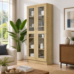 Engineered Wood Vitrine Cabinet with 5 Storage Compartments