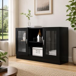 Black Engineered Wood Vitrine Cabinet Specifications