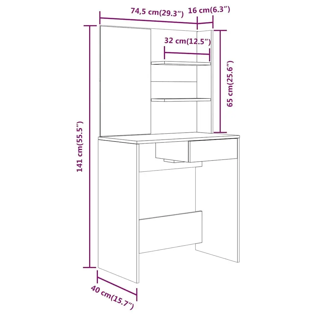 Dressing Table with Mirror White Vanity Makeup Desk Bedroom Furniture Storage