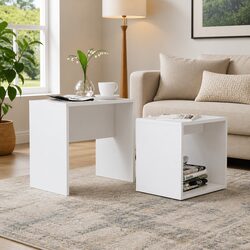 2-Piece White Nesting Coffee Table Set with Storage