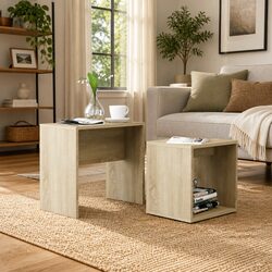 2-Piece Brown Wood Nesting Coffee Table Set