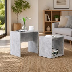 2-Piece Grey Nesting Coffee Table Set with Engineered Wood