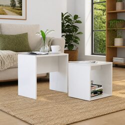 2-Piece Nesting Coffee Table Set in White High Gloss Finish