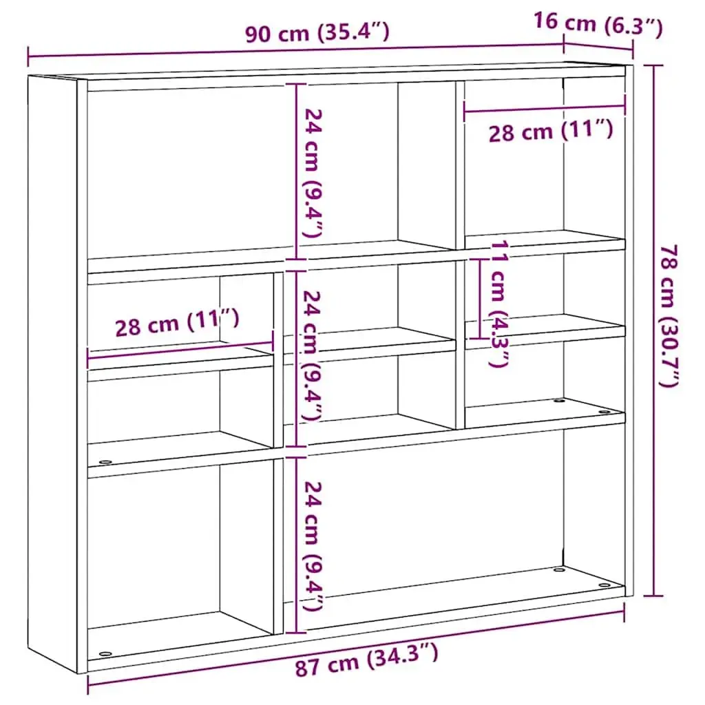 Wall Shelf Open Compartments 90x16x78 cm White