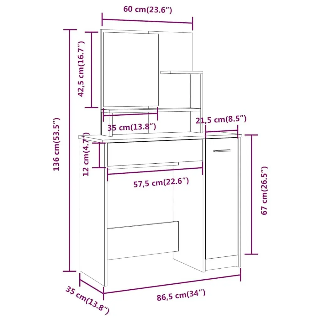 Dressing Table with Mirror White Bedroom Vanity Makeup Desk Storage Drawer