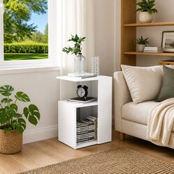 Modern White End Table with Storage Compartment