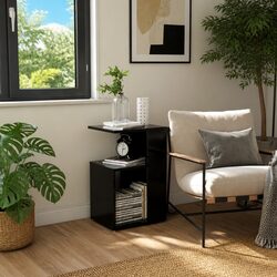 Modern Black End Table with Storage Compartment