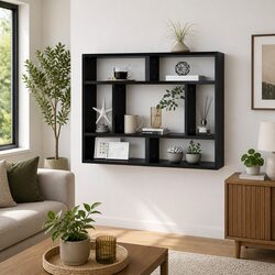 Open Compartments Wall Shelf, Black, 75x16x55cm