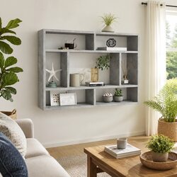 Grey Engineered Wood Wall Shelf with Open Compartments