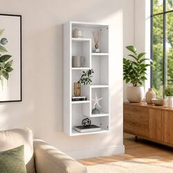 Floating White Wall Shelf with Open Compartments