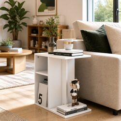 Functional White Side Table with Storage 50x30x50 cm