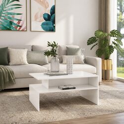 White Engineered Wood Coffee Table with Shelf