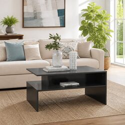 Modern Grey Coffee Table with Lower Storage Shelf