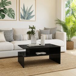 Grey High Gloss Coffee Table with Storage Shelf