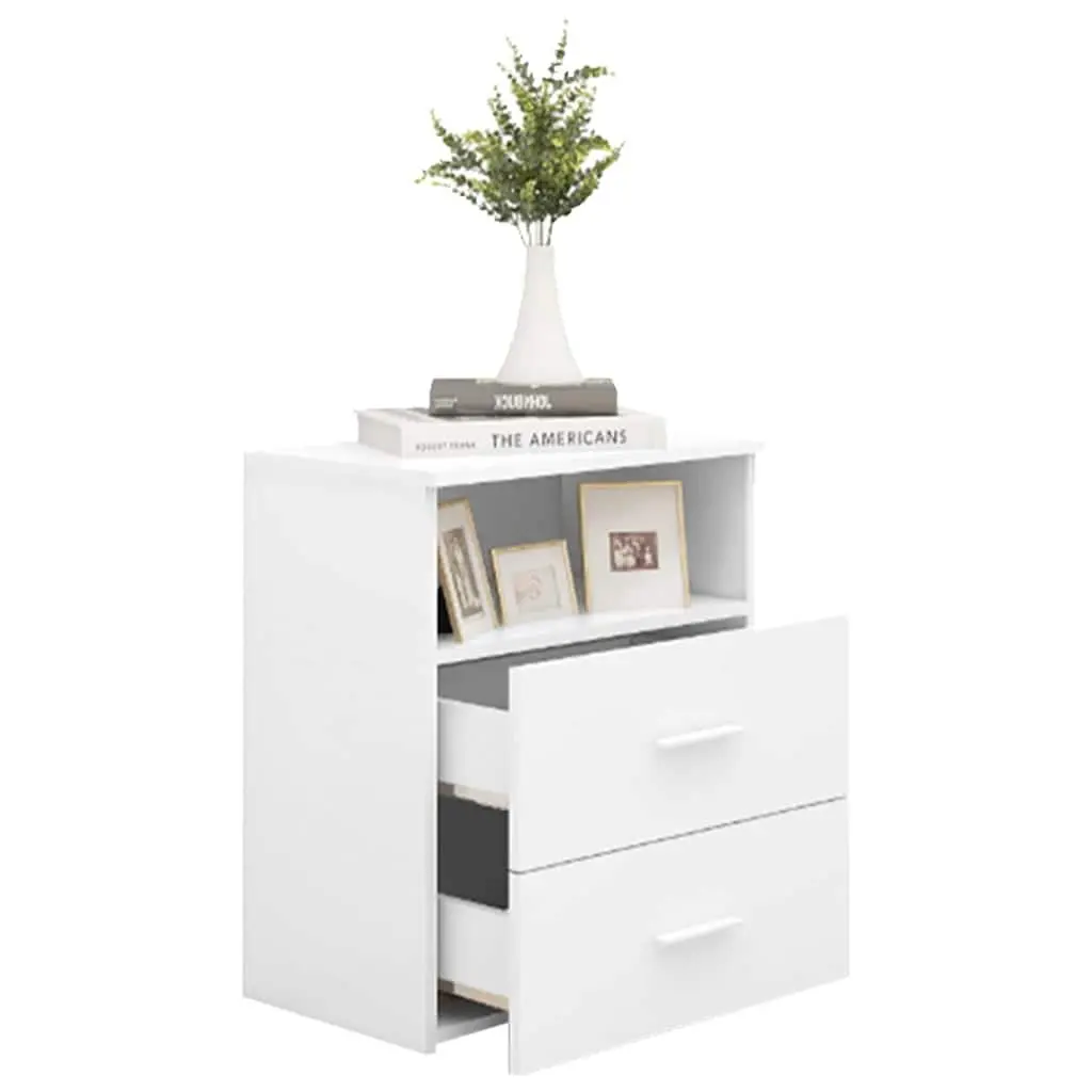 Bedside Table Modern Storage Two Drawers One Shelf White
