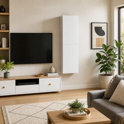 Wall-Mounted TV Cabinet Set with 2 Storage Shelves