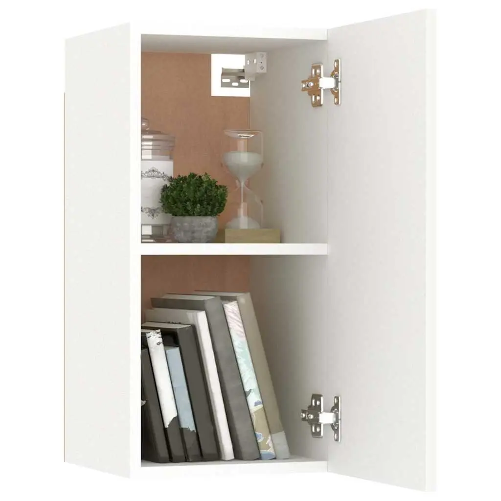 TV Cabinet Set 2 Piece Wall-Mounted White Storage Shelves Engineered Wood Living Room Furniture