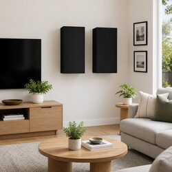 Wall-Mounted TV Cabinet Set with 2 Black Shelves