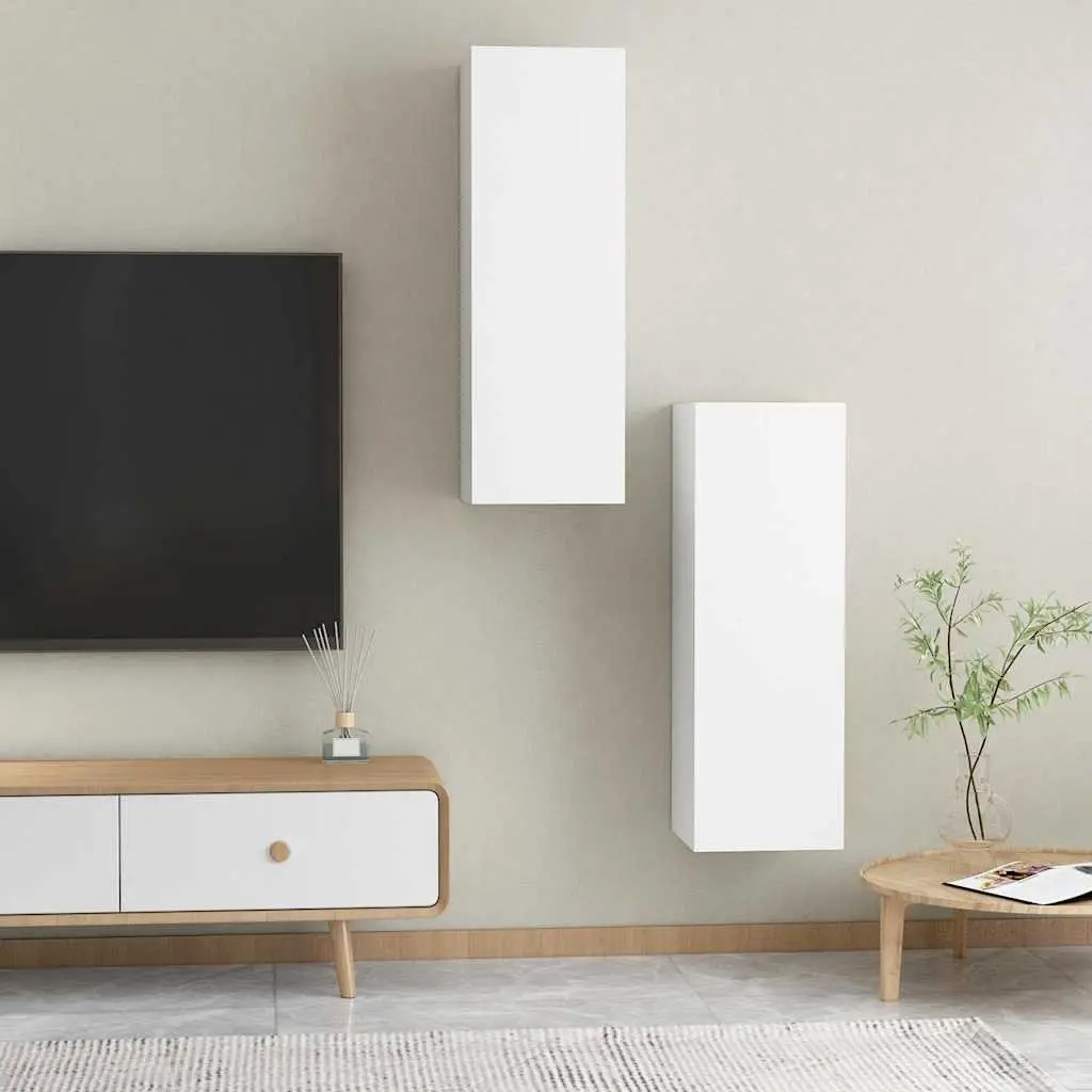 Wall-Mounted TV Cabinet Set Sturdy White 30.5x30x90cm