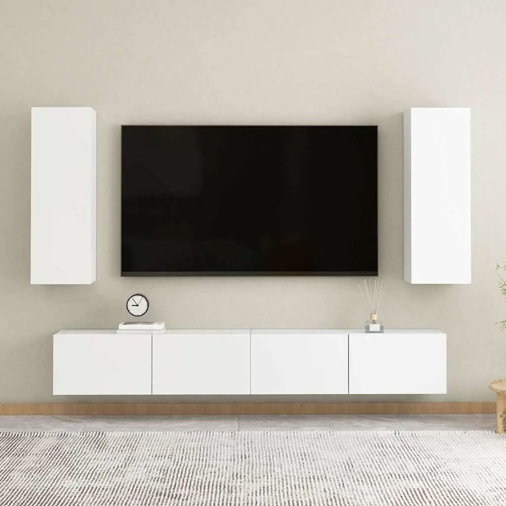 Wall-Mounted TV Cabinet Set Sturdy White 30.5x30x90cm