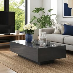 Engineered Wood Grey Coffee Table with High Gloss Finish