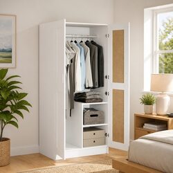 White Engineered Wood Wardrobe Cabinet with Storage
